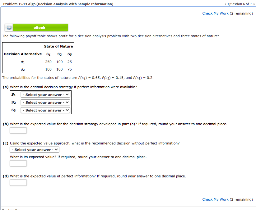 Solved Problem 15-13 Algo (Decision Analysis With Sample | Chegg.com