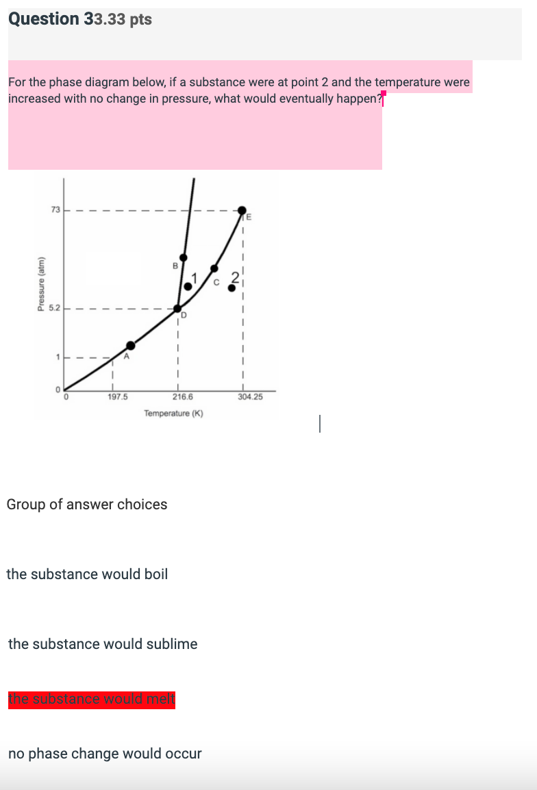 Solved Question 33.33 pts For the phase diagram below, if a | Chegg.com