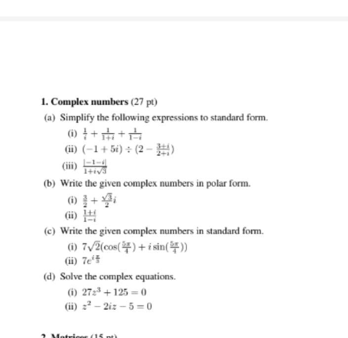 Solved 1. Complex numbers (27 pt) (a) Simplify the following | Chegg.com