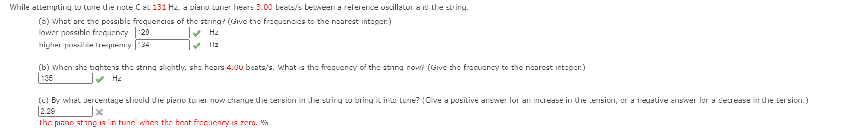 Solved While attempting to tune the note C at 131 Hz, a | Chegg.com