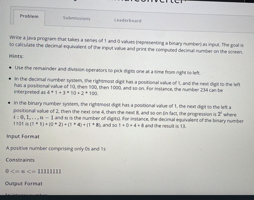 Solved Problem Submissions Leaderboard Write a Java program | Chegg.com