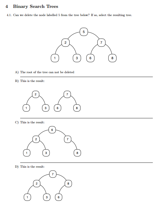 Solved 4 Binary Search Trees 4.1. Can we delete the node | Chegg.com