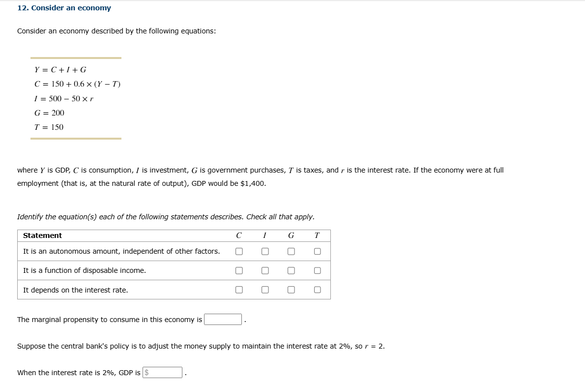 Solved Consider an ﻿economyConsider an ﻿economy described by | Chegg.com