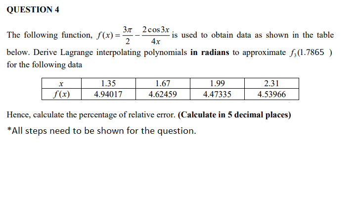 Solved QUESTION 4 4x 31 2 cos 3.x The following function, | Chegg.com