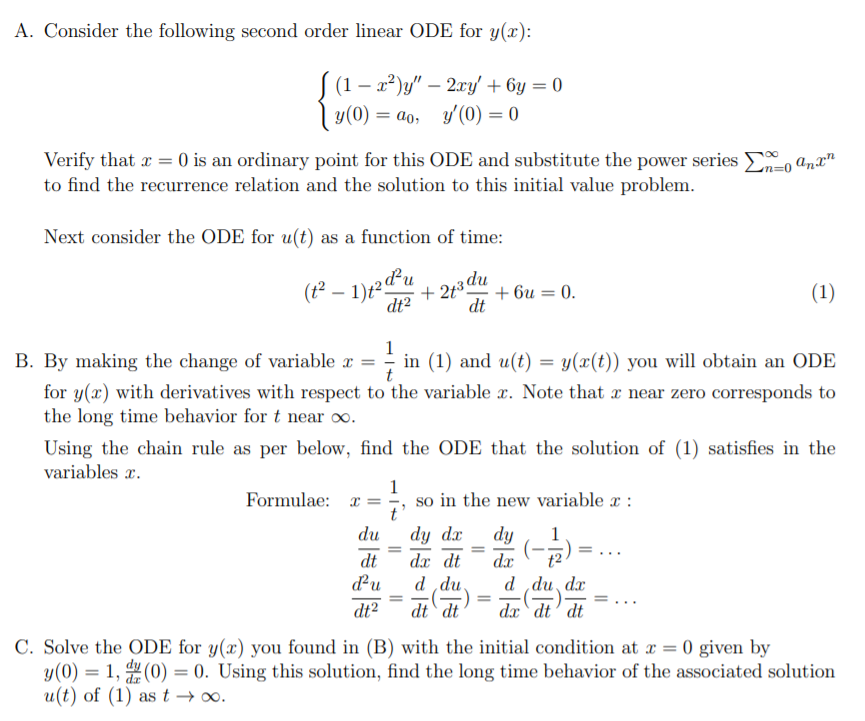 Solved A. Consider the following second order linear ODE for | Chegg.com