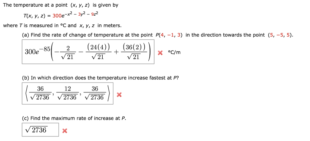 Solved The temperature at a point (x, Y, z) is given by T(x, | Chegg.com