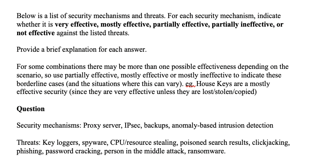 Below Is A List Of Security Mechanisms And Threats. | Chegg.com