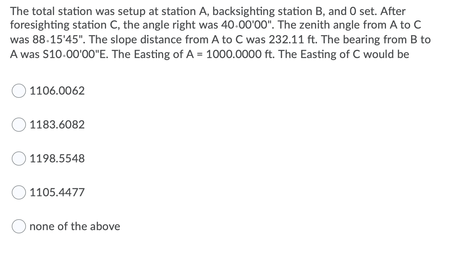 Solved The total station was setup at station A, | Chegg.com
