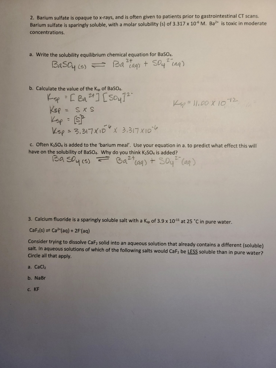 Solved 2. Barium sulfate is opaque to x-rays, and is often | Chegg.com