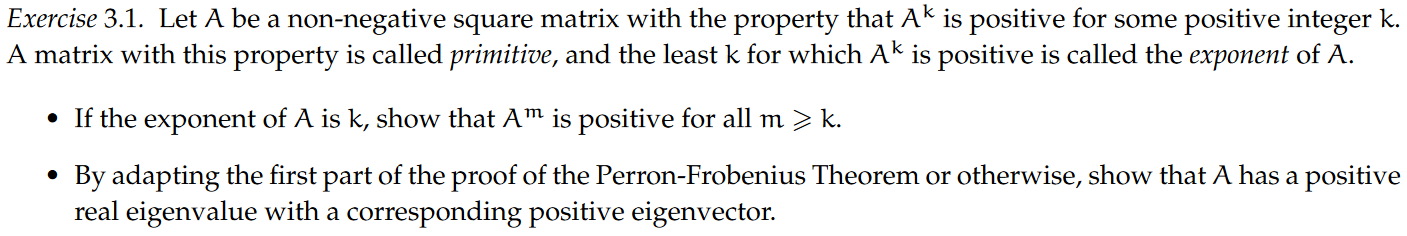 Solved Exercise 3.1. Let A be a non-negative square matrix | Chegg.com