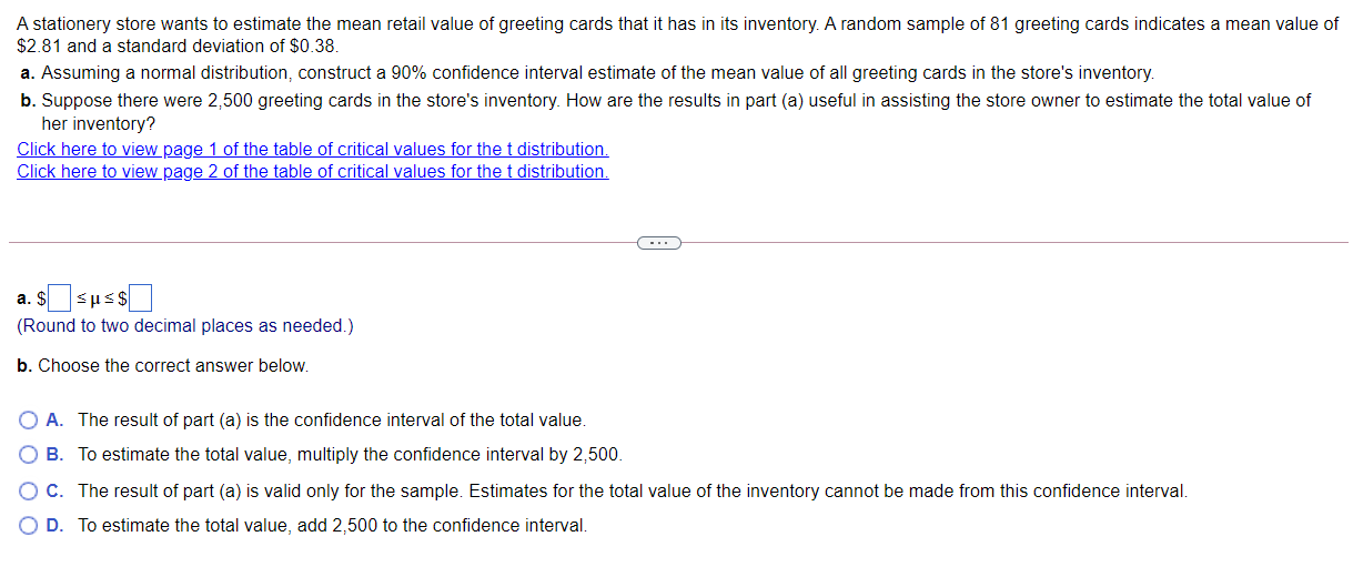 Solved A stationery store wants to estimate the mean retail | Chegg.com