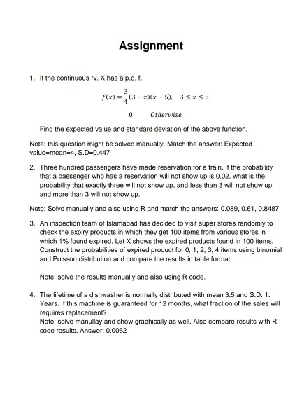Solved Assignment 1. If the continuous iv. X has a p.d. 1. | Chegg.com
