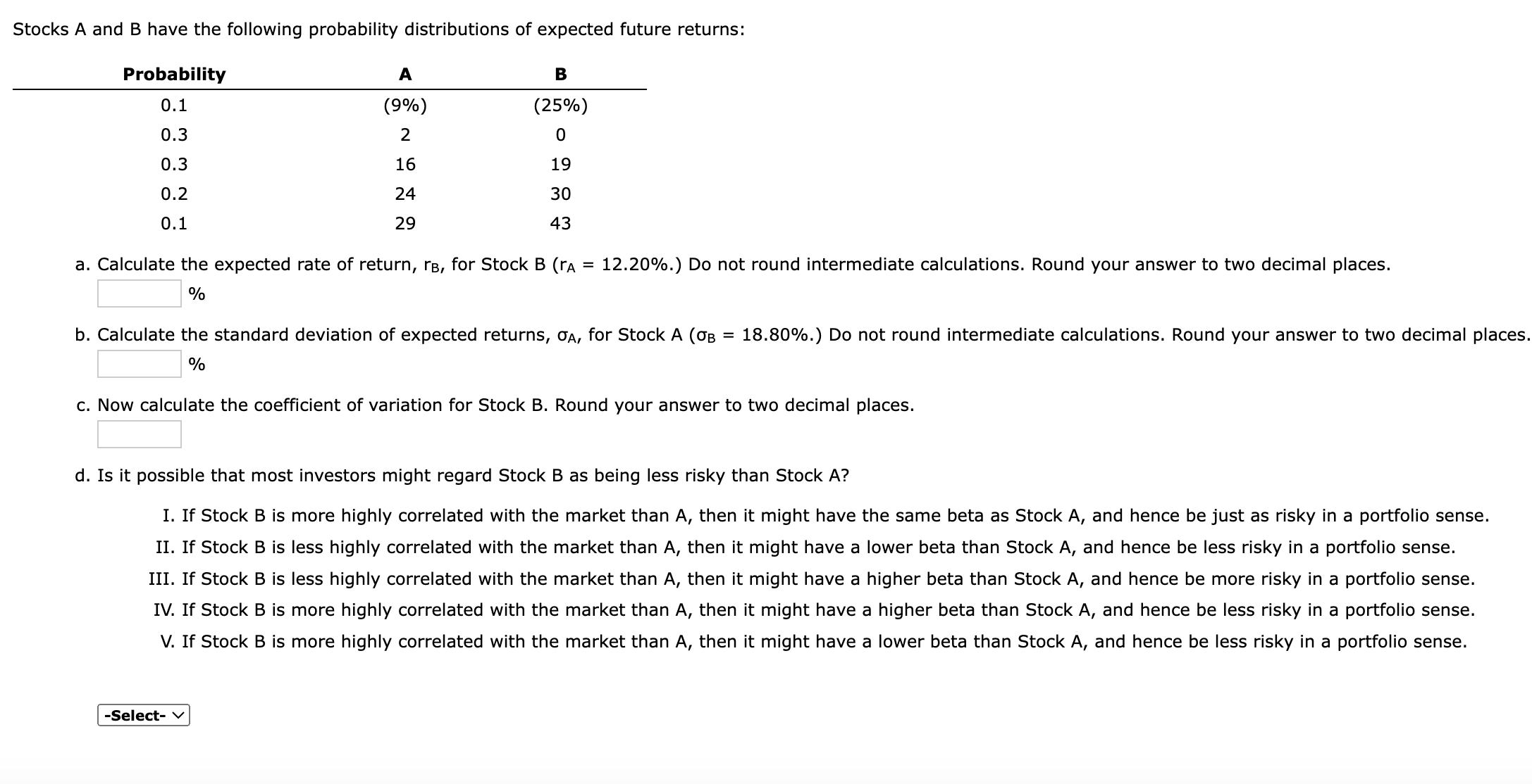 Solved Stocks A and B have the following probability | Chegg.com