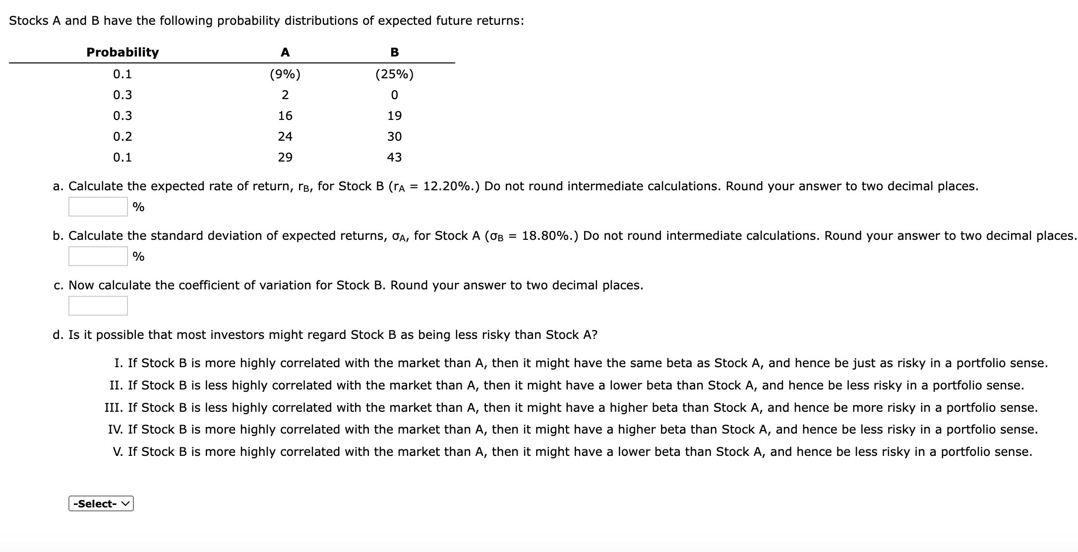 Solved Stocks A And B Have The Following Probability | Chegg.com