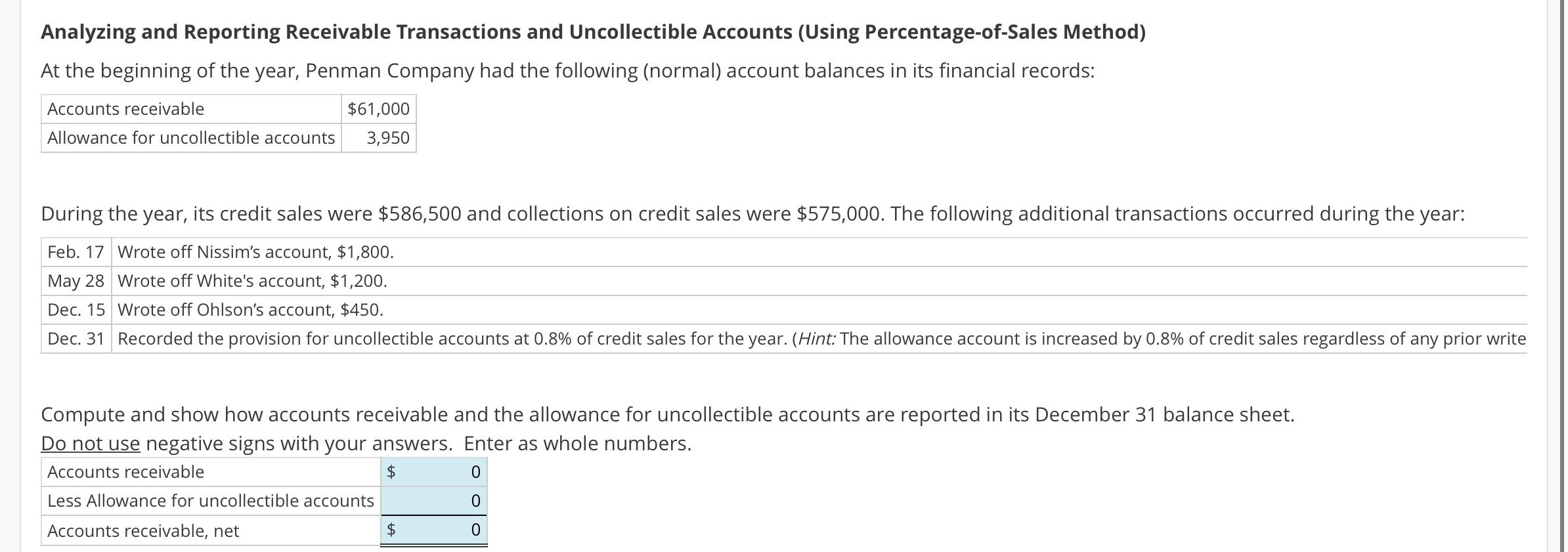 Solved Analyzing and Reporting Receivable Transactions and