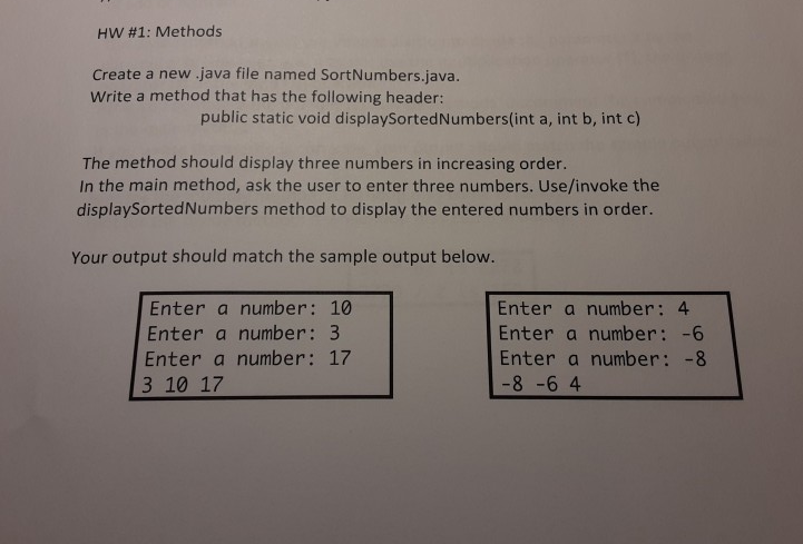 Solved HW #1: Methods Create a new.java file named | Chegg.com