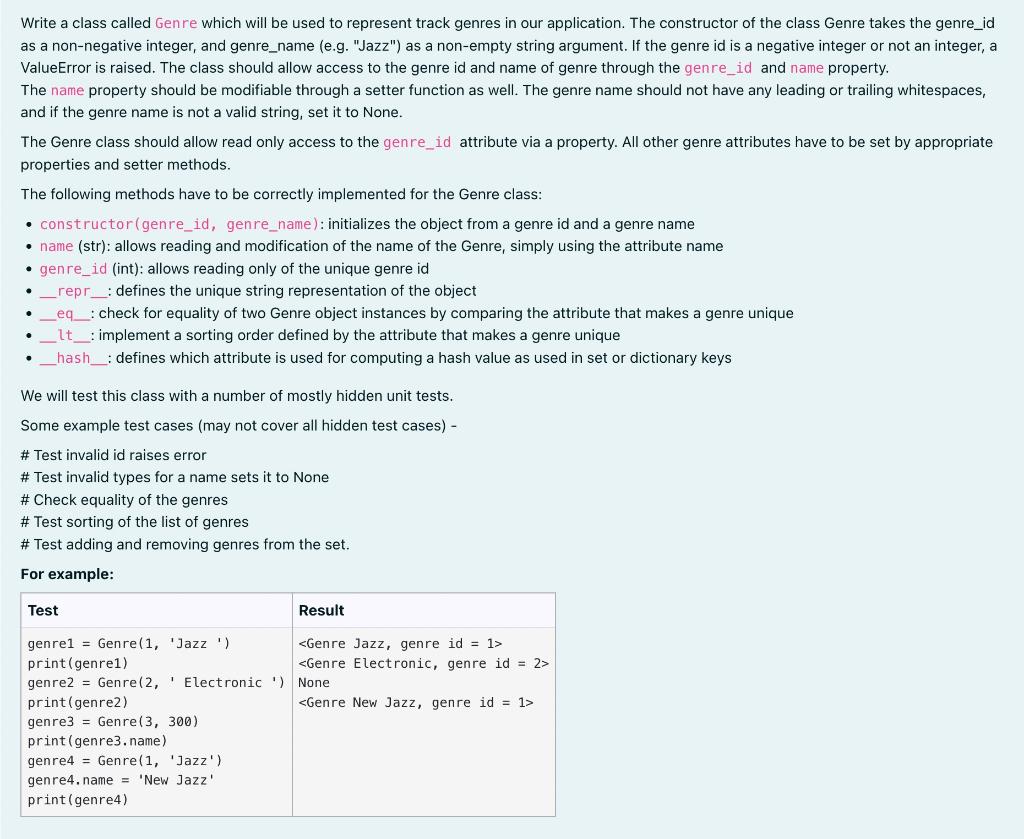Solved Write a class called Gen re which will be used to | Chegg.com