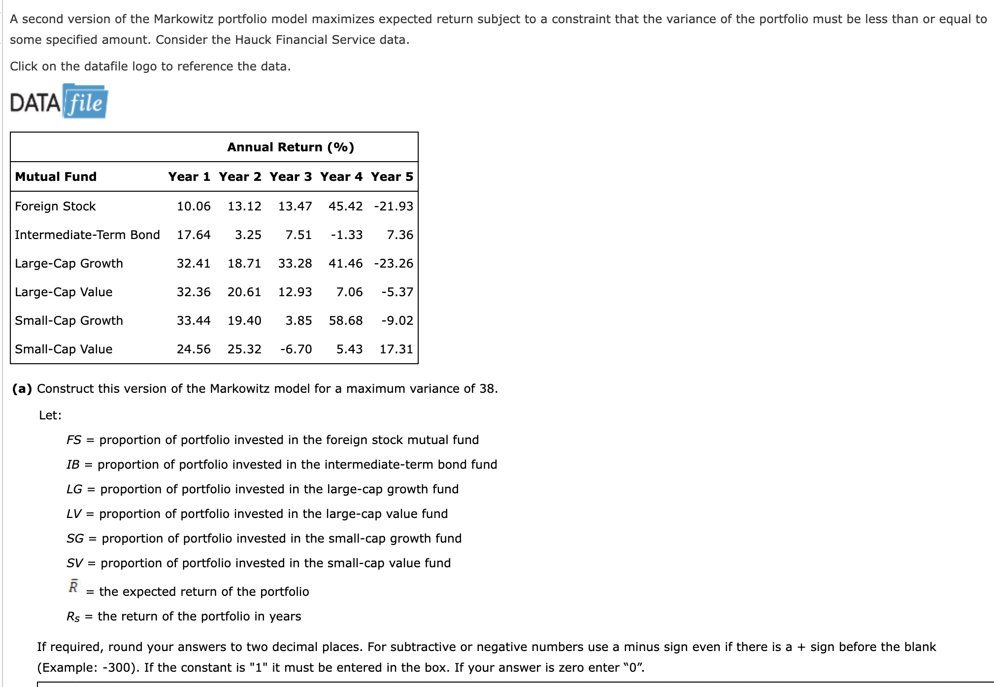 Solved A Second Version Of The Markowitz Portfolio Model | Chegg.com