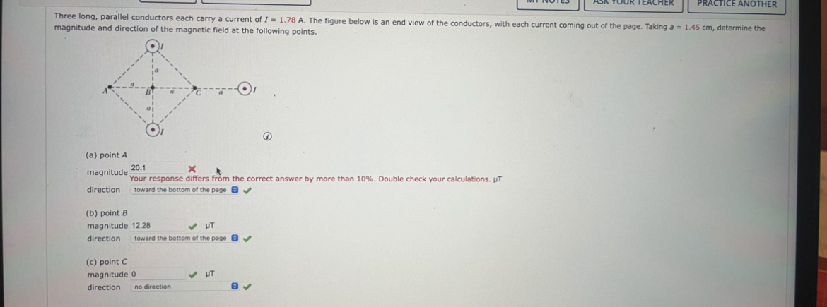 Solved nagnitude and direction of the magnetic field at the | Chegg.com