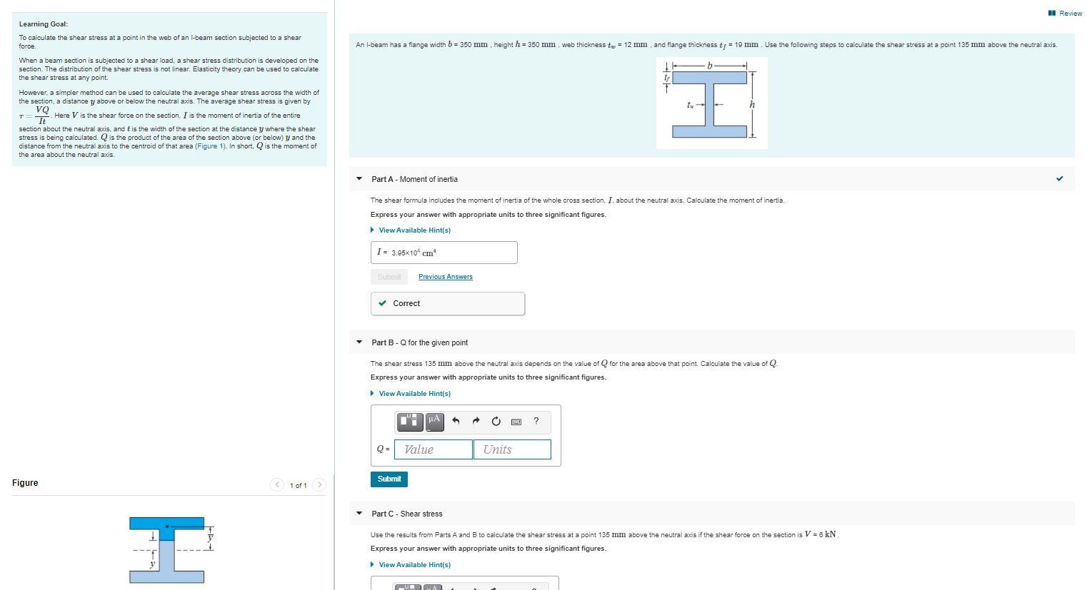 Solved I Review Learning Goal: To calculate the shear stress | Chegg.com