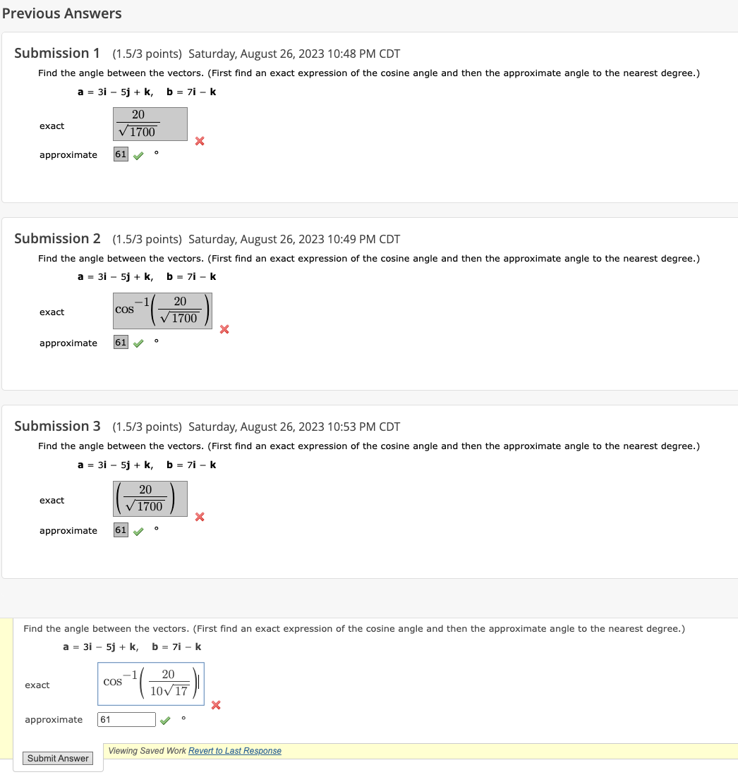 Solved Submission 1 (1.5/3 points) Saturday, August 26, 2023 | Chegg.com