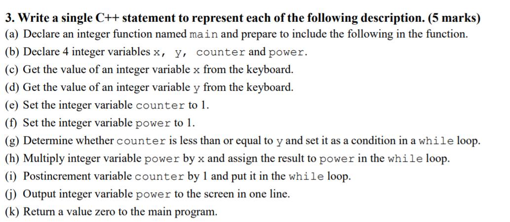 Solved 3. Write a single C++ statement to represent each of | Chegg.com