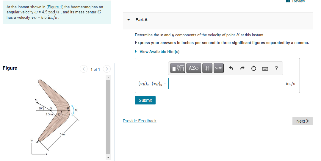 Solved Review At the instant shown in Figure 1) the | Chegg.com