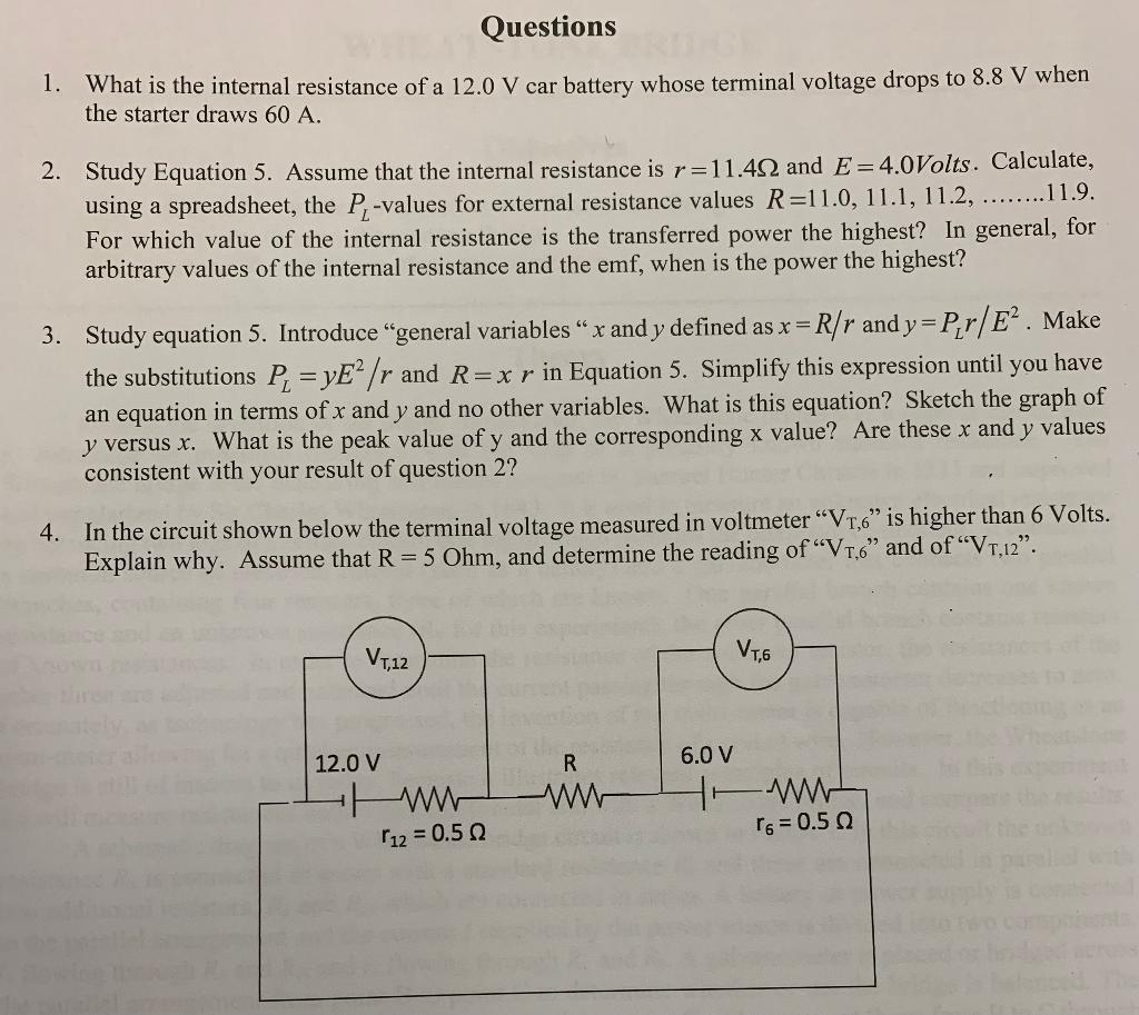 Solved 1. What is the internal resistance of a 12.0 V car