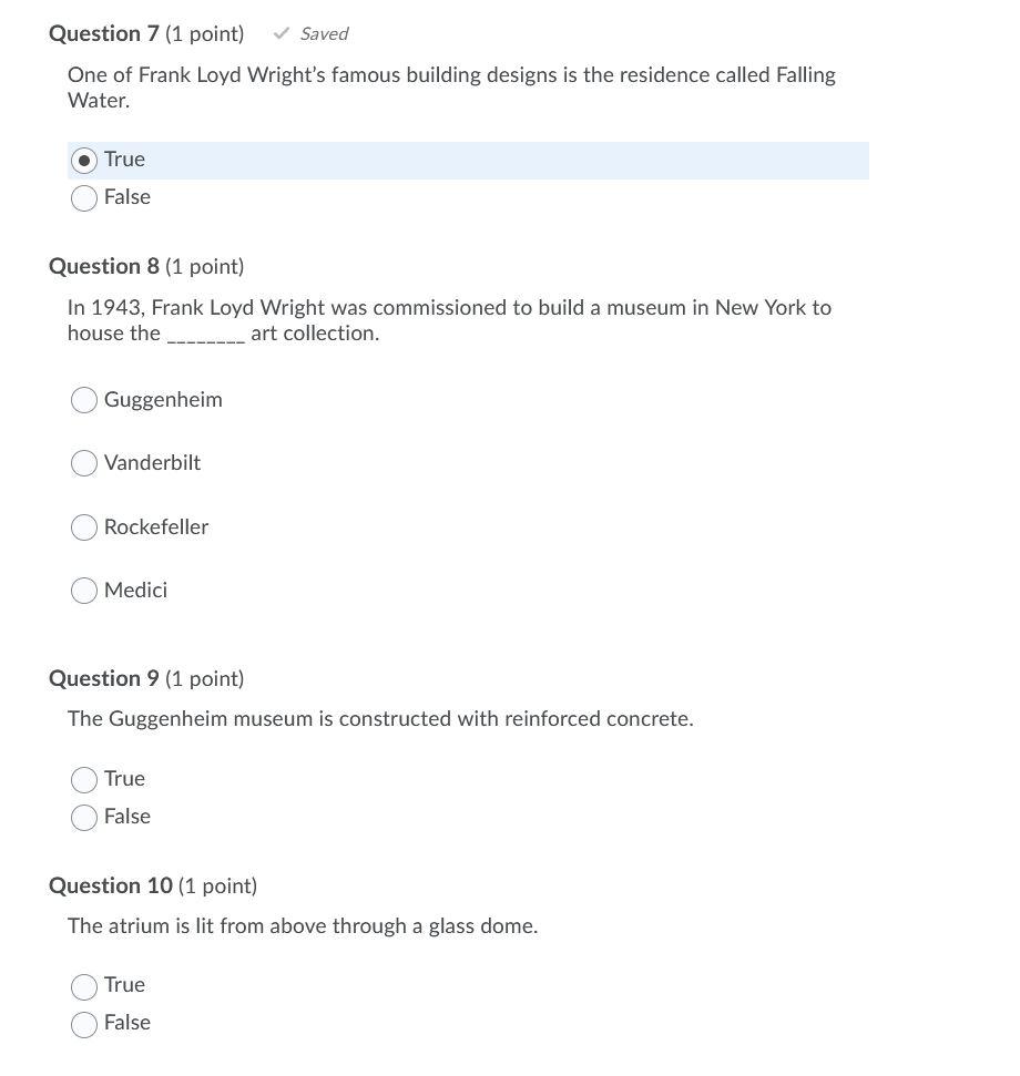Solved Question 7 (1 point) Saved One of Frank Loyd | Chegg.com