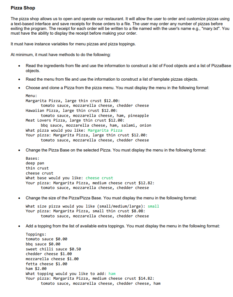 Solved can someone help me write a python code of Pizzashop | Chegg.com