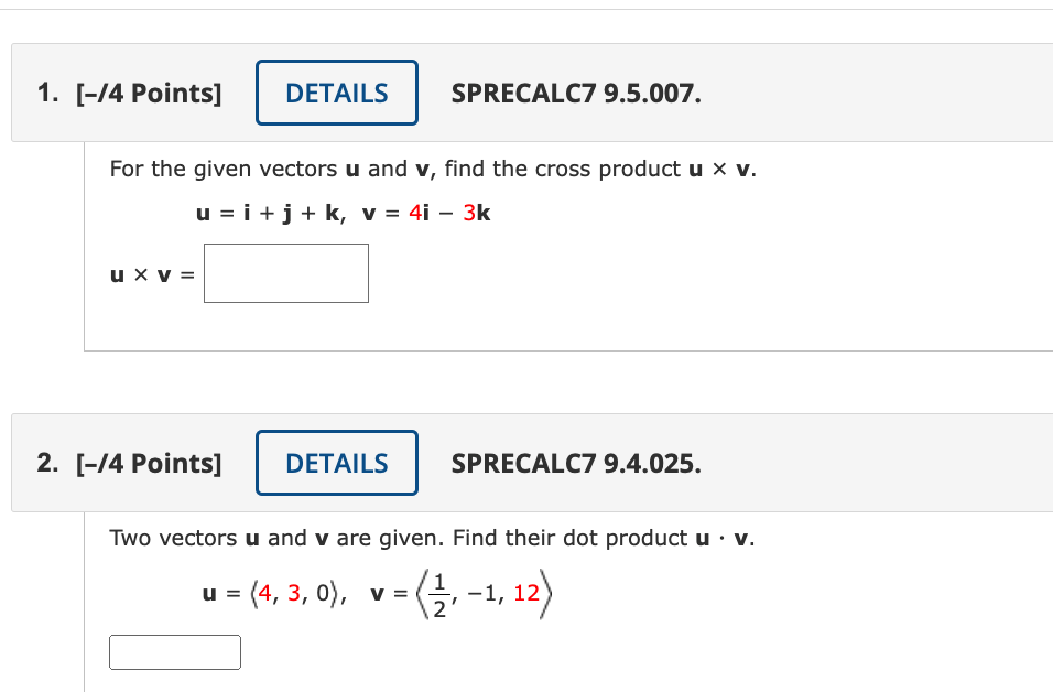 Solved For The Given Vectors U And V, Find The Cross Product | Chegg.com