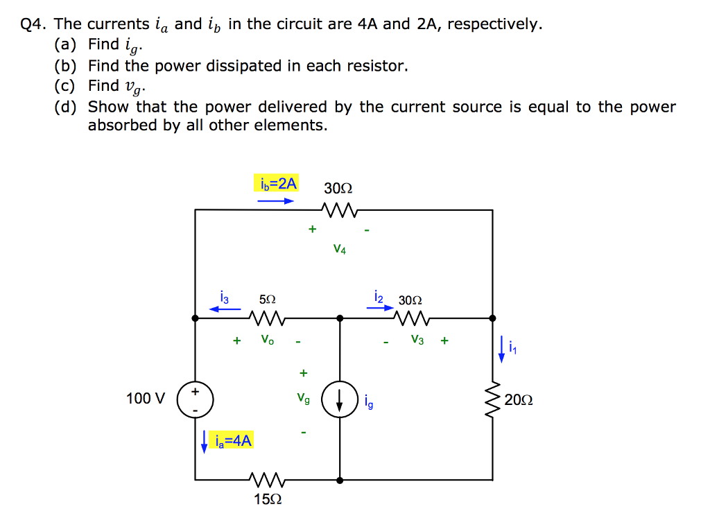 Solved Q4. The currents ia and ib in the circuit are 4A and | Chegg.com