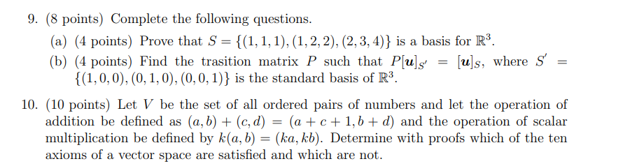 Solved 9. (8 points) Complete the following questions. (a) | Chegg.com