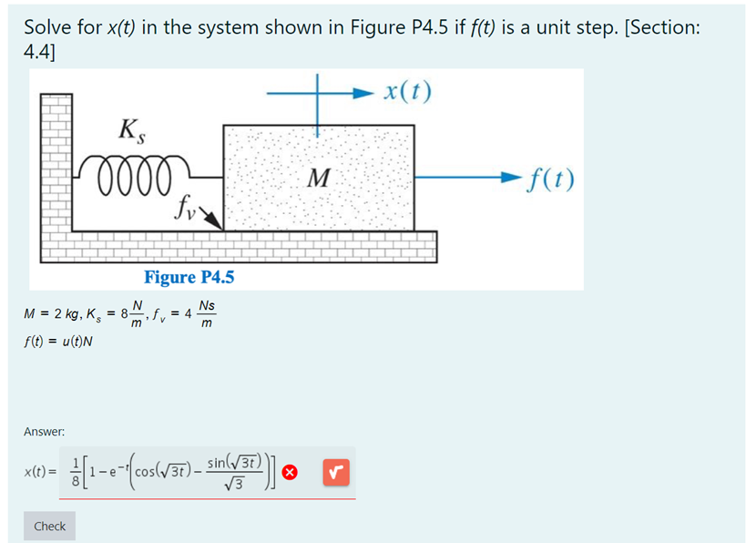 Solved Solve for x(t) in the system shown in Figure P4.5 if | Chegg.com