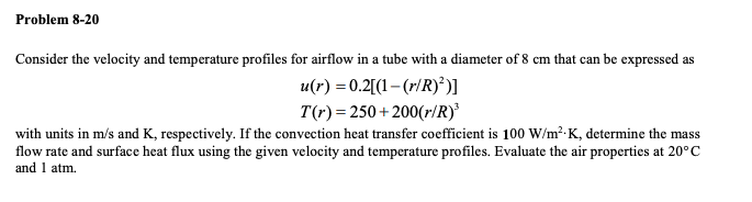 Solved Problem 8-20 Consider the velocity and temperature | Chegg.com