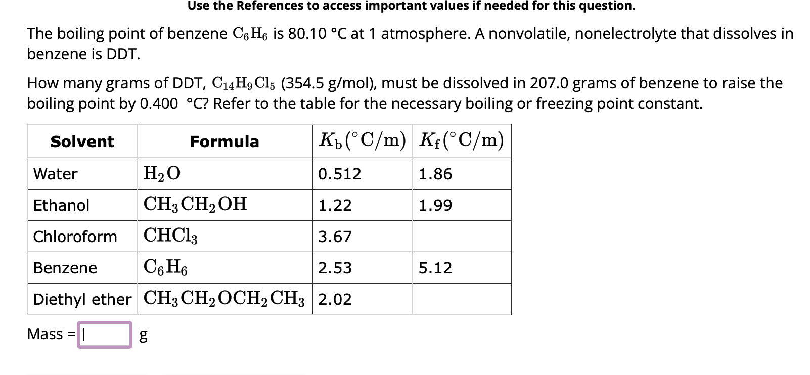 Solved The boiling point of benzene C6H6 is 80.10∘C at 1