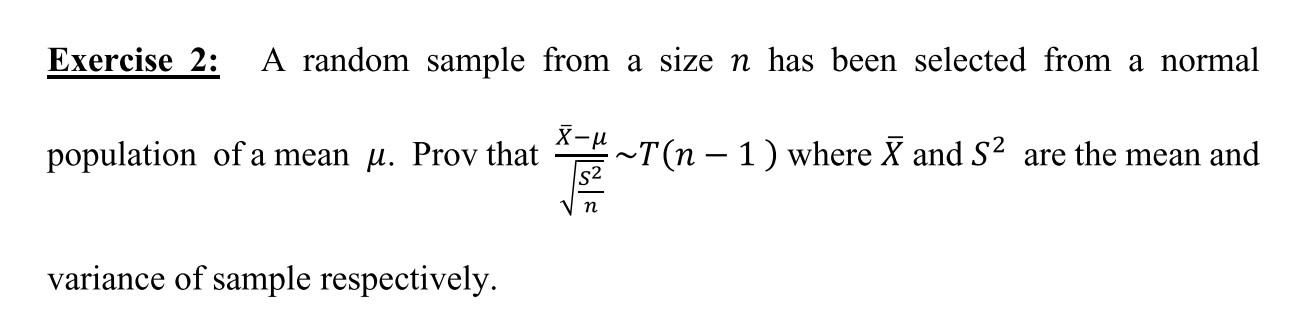Solved Exercise 2: A random sample from a size n has been | Chegg.com
