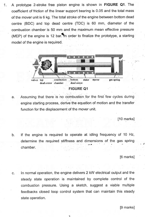 1. A prototype 2-stroke free piston engine is shown | Chegg.com