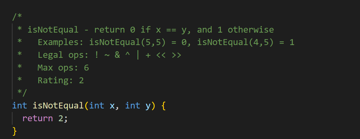 Solved ∣∗ ∗ isNotEqual - return θ if x==y, and 1 otherwise ∗ | Chegg.com