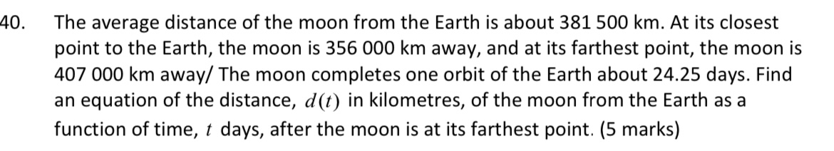 Solved The average distance of the moon from the Earth is | Chegg.com