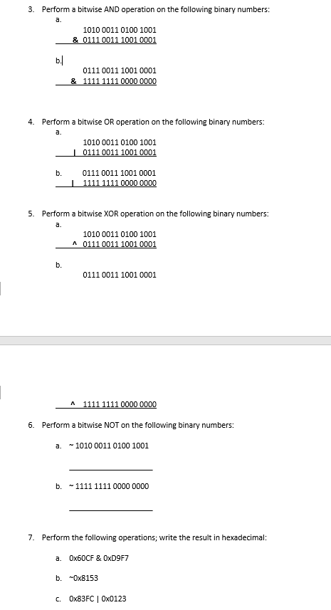 Solved 3. Perform A Bitwise AND Operation On The Following | Chegg.com