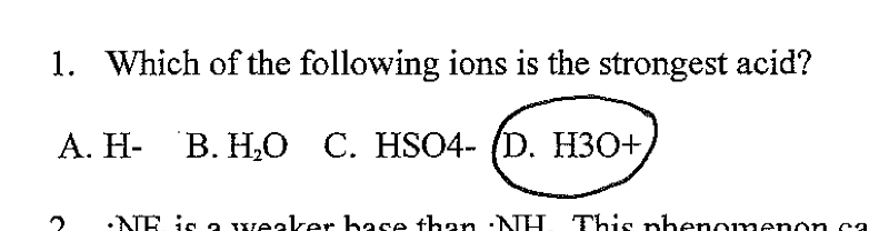 Solved 1 Which Of The Following Ions Is The Strongest Acid Chegg Com