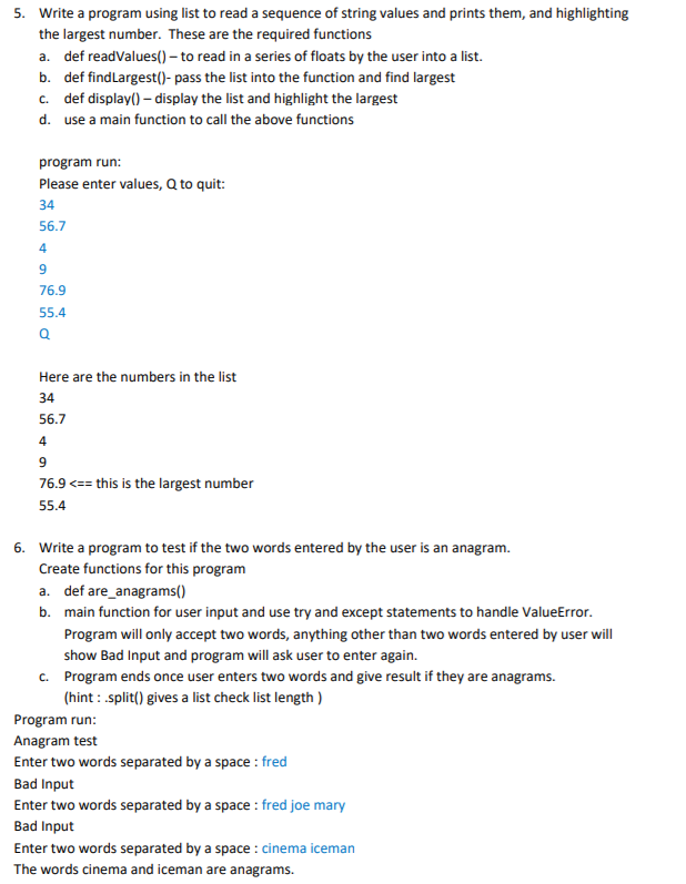 Solved 5. Write a program using list to read a sequence of | Chegg.com