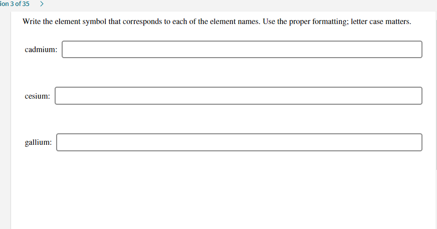 Solved ion 3 of 35 write the element symbol that chegg