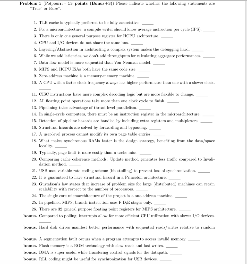Solved Problem 1 (Potpourri - 13 points (Bonus+3)) Please | Chegg.com
