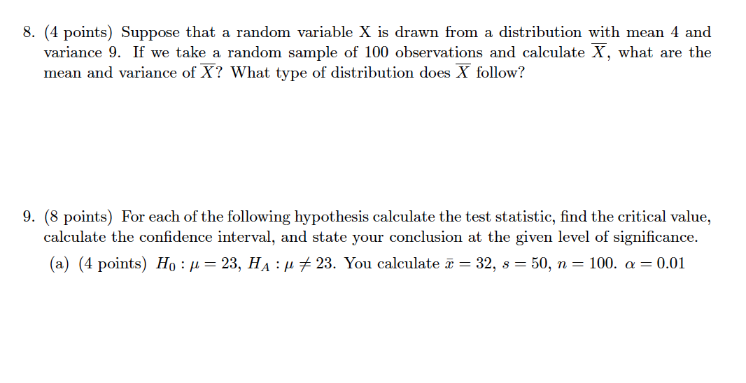 Solved 8. (4 points) Suppose that a random variable X is | Chegg.com