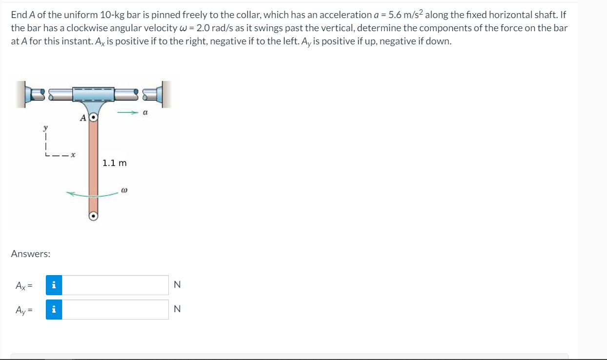 Solved End A Of The Uniform 10-kg Bar Is Pinned Freely To | Chegg.com