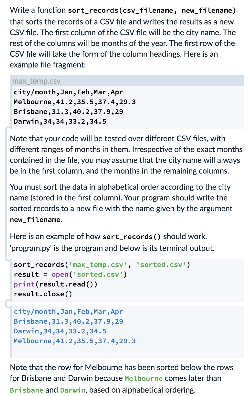 Solved Write a function sort records csv filename Chegg