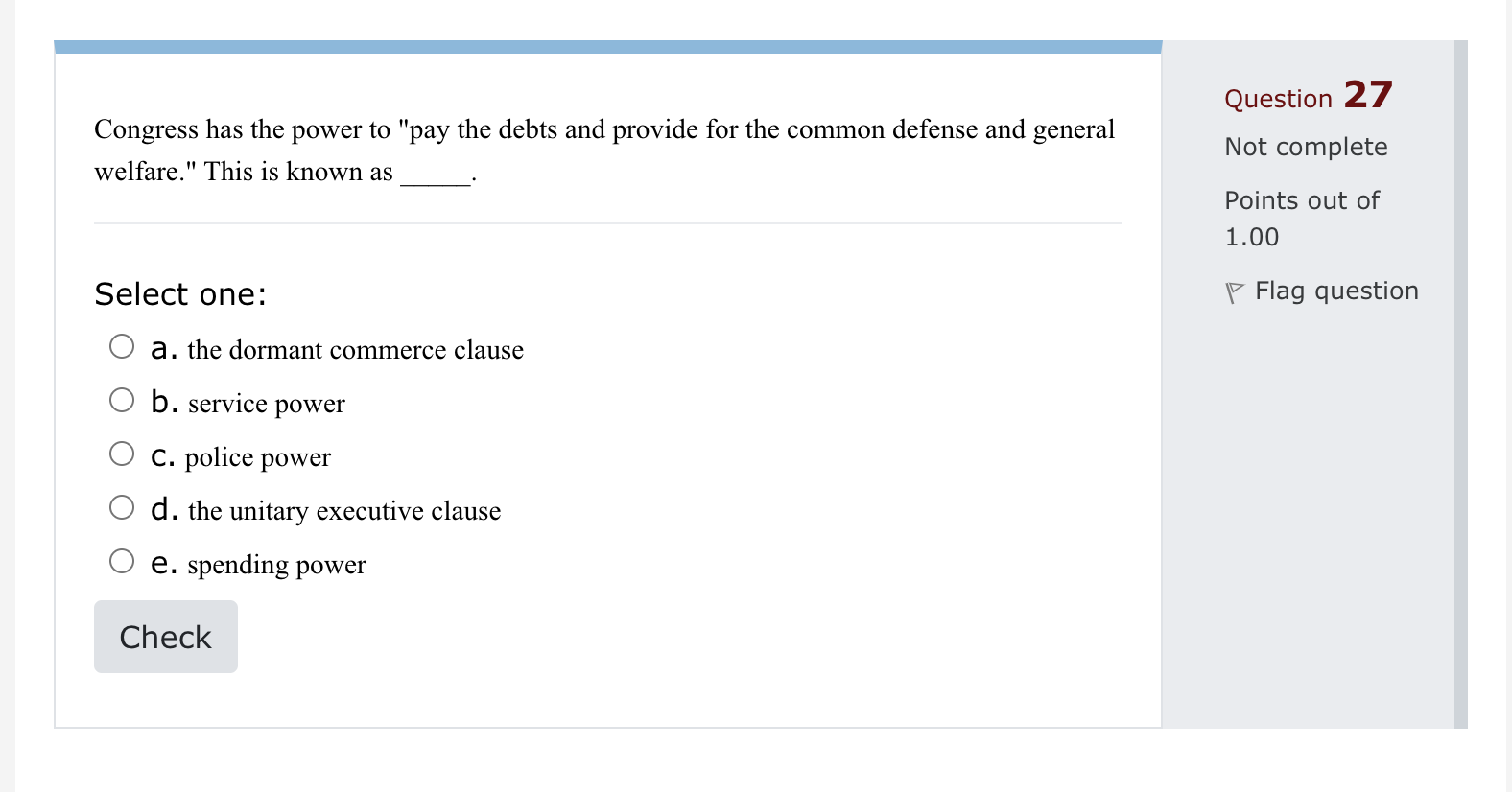 Solved Question 27 Congress has the power to "pay the debts | Chegg.com