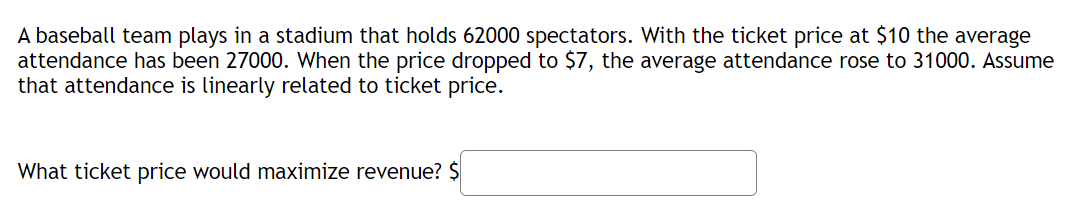 Solved A baseball team plays in a stadium that holds 62000 | Chegg.com